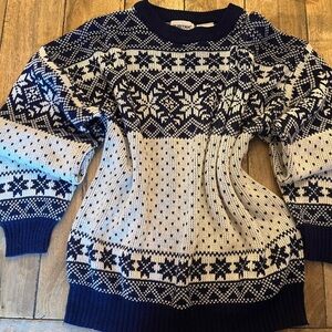 Vintage Puritan Women's Nordic Pattern Sweater - Navy and Cream
